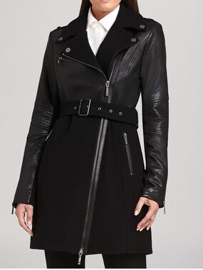 BCBGMaxAzria Black Mixed-Media Trench Coat